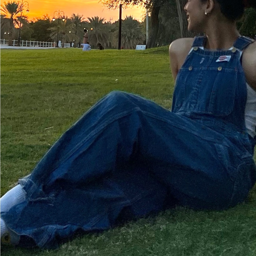 Vintage dark blue Dickies denim overalls.